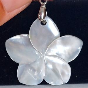 Carved Mother of Pearl 12K White Gold Plated Vintage Pendant